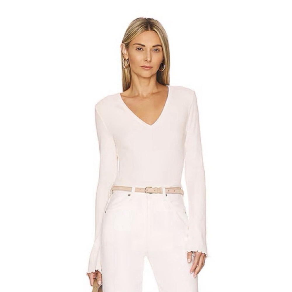CITIZENS OF‎ HUMANITY Anni Bell Flared Sleeve Ribbed V-Neck Top Cream Sz S